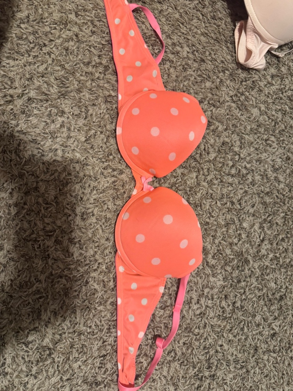 Coral Pink Polka Dot Push-Up Bra